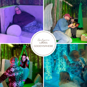 image shows a variety of of ages accessing the sensory space, from the elderly to babies.
