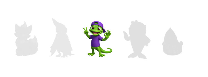 Goody Gecko stands central with shaded silhouettes around him of the rest of the Goody Gang who are not yet revealed.